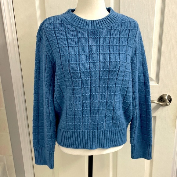 American Eagle Waffle Knit Crew Neck Sweater Blue Sz Lg - Picture 2 of 13